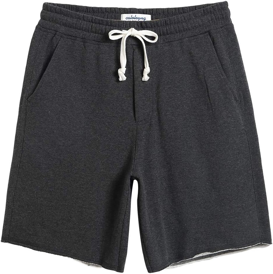 caloleyng Mens Cotton 8" Long Casual Lounge Fleece Shorts Pockets Jogger Athletic Workout Gym Sweat Shorts Dark Grey