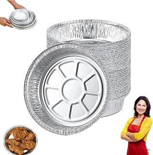50 PCS Set Reusable Aluminum Foil Air Fryer Liners,Oil-Proof Water-Proof Foil Tin Box,Non-Stick Round Air Fryer Aluminum Foils Liners,for Baking, Frying, Grilling