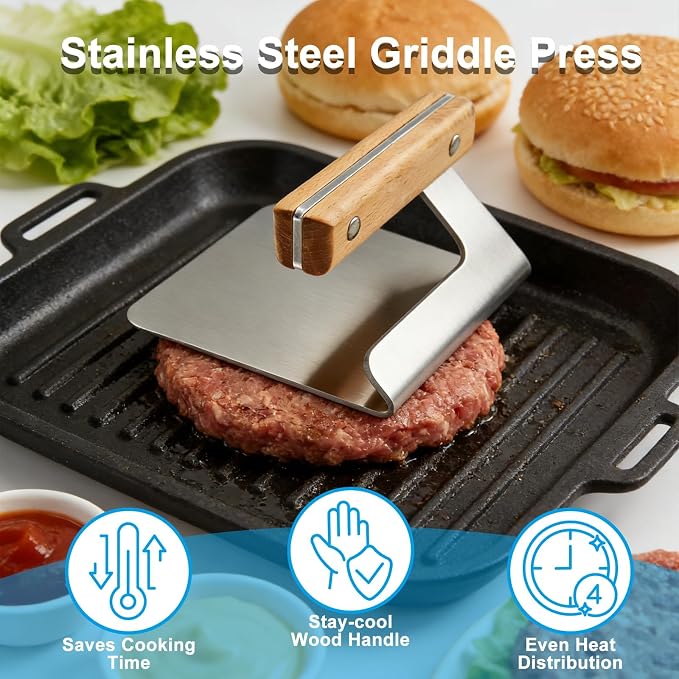 Prensa para hamburguesas de acero inoxidable 304 de 5.5 pulgadas miniatura 3