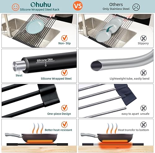 Miniatura 6 de Ohuhu Escurridor de platos sobre el fregadero, 17.6 pulgadas de largo x 15.4 pulgadas de ancho, organizador de fregadero de cocina, organizador de