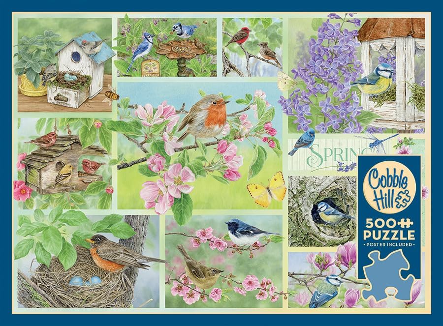 Cobble Hill 500 Piece Puzzle -Garden Birds in Spring - Sample Poster Included