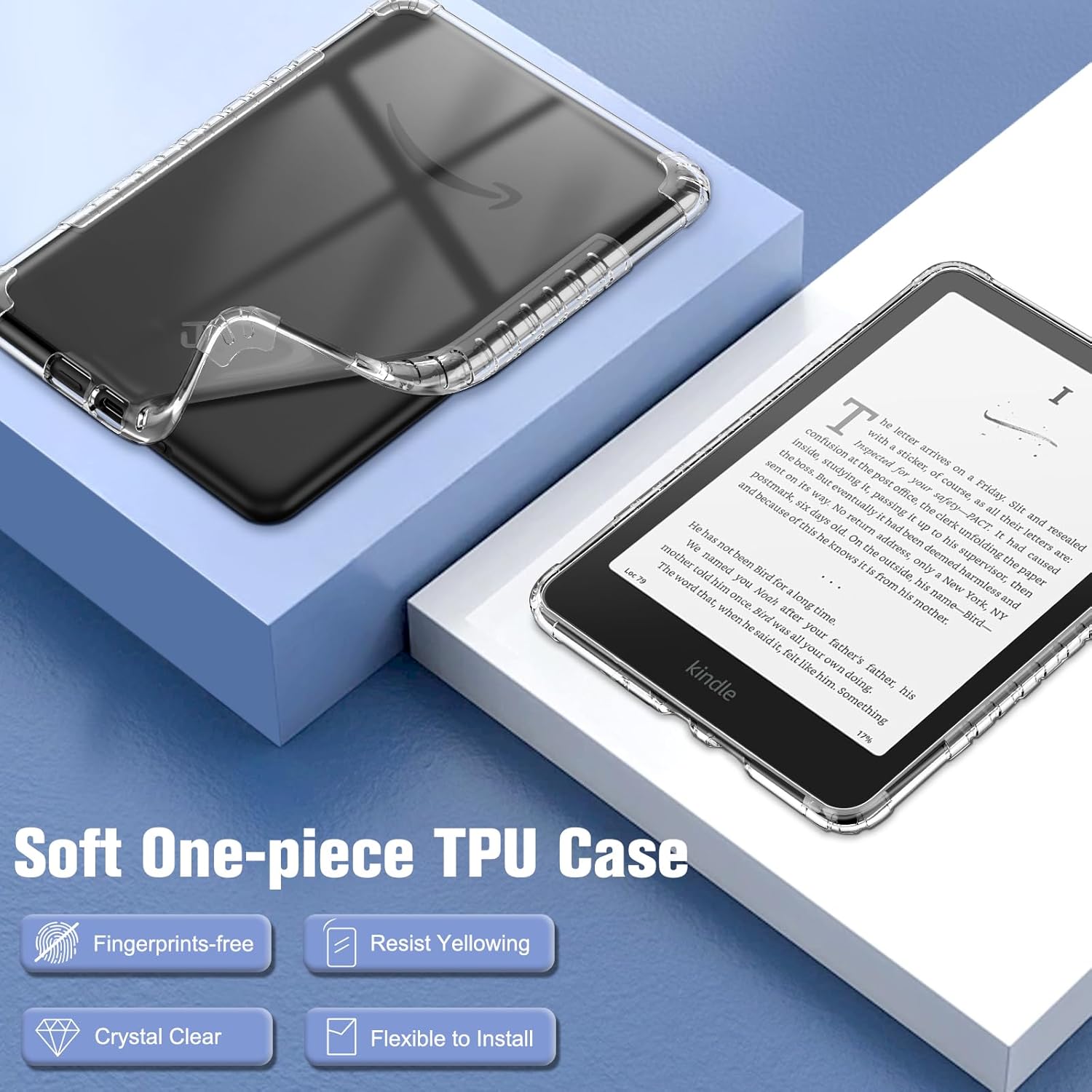 Fintie Case for 7" All-New Kindle Paperwhite 2024 12th Generation and Kindle Colorsoft Signature Edition, Ultra Slim Clear Soft TPU Back Shell +Slim Foldable Stand Cover