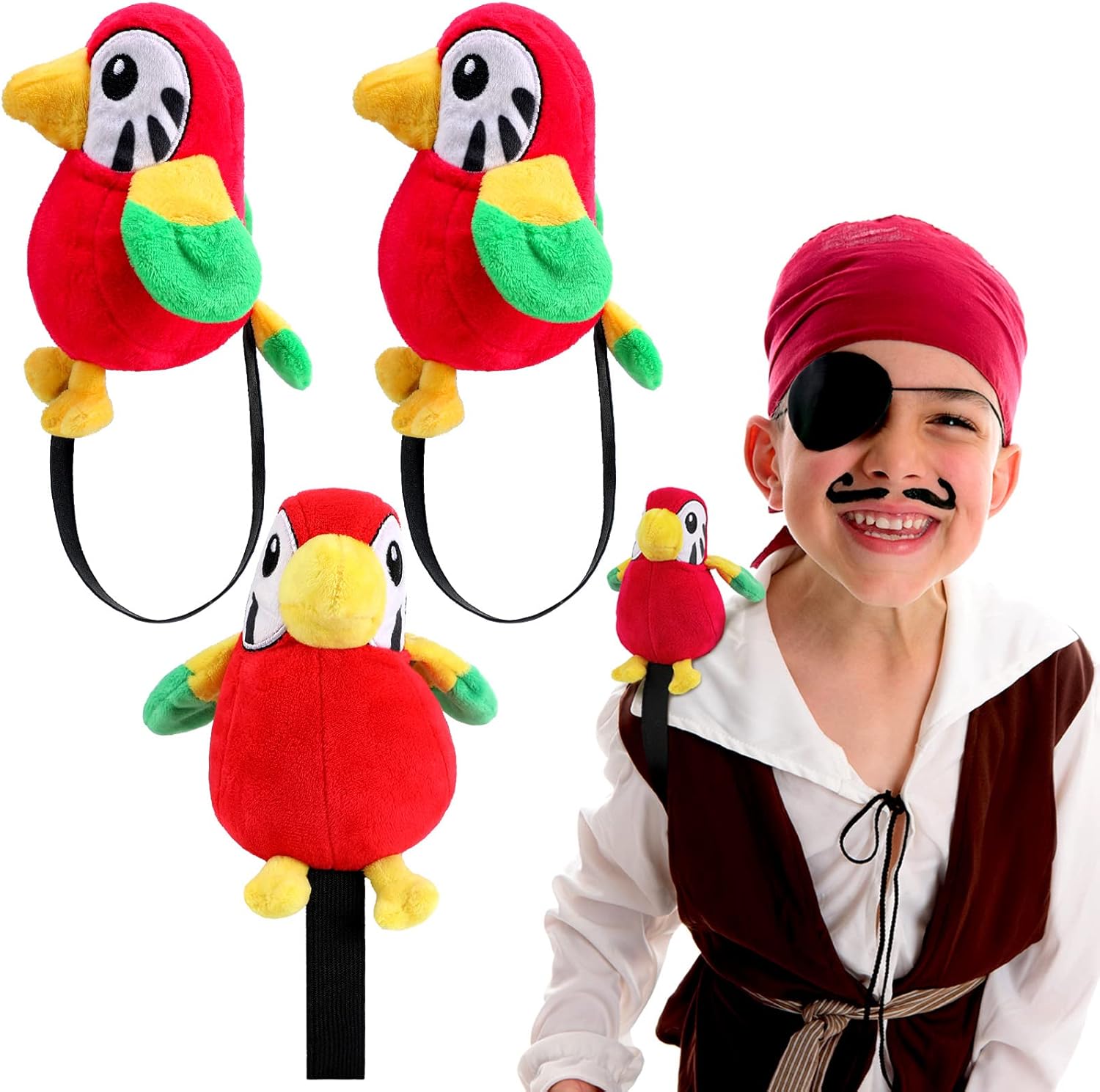 Kathfly 3 Pcs Stuffed Parrot on Shoulder Pirate Costume Accessory Parrot Stuffed Animal Toy Pirate Shoulder Prop 100th Day of School Costumes for Boys Girls Performance, 4.8 x 4 Inch