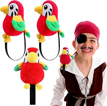 Kathfly 3 Pcs Stuffed Parrot on Shoulder Pirate Costume Accessory Parrot Stuffed Animal Toy Pirate Shoulder Prop School Costumes for Boys Girls Performance, 4.8 x 4 Inch