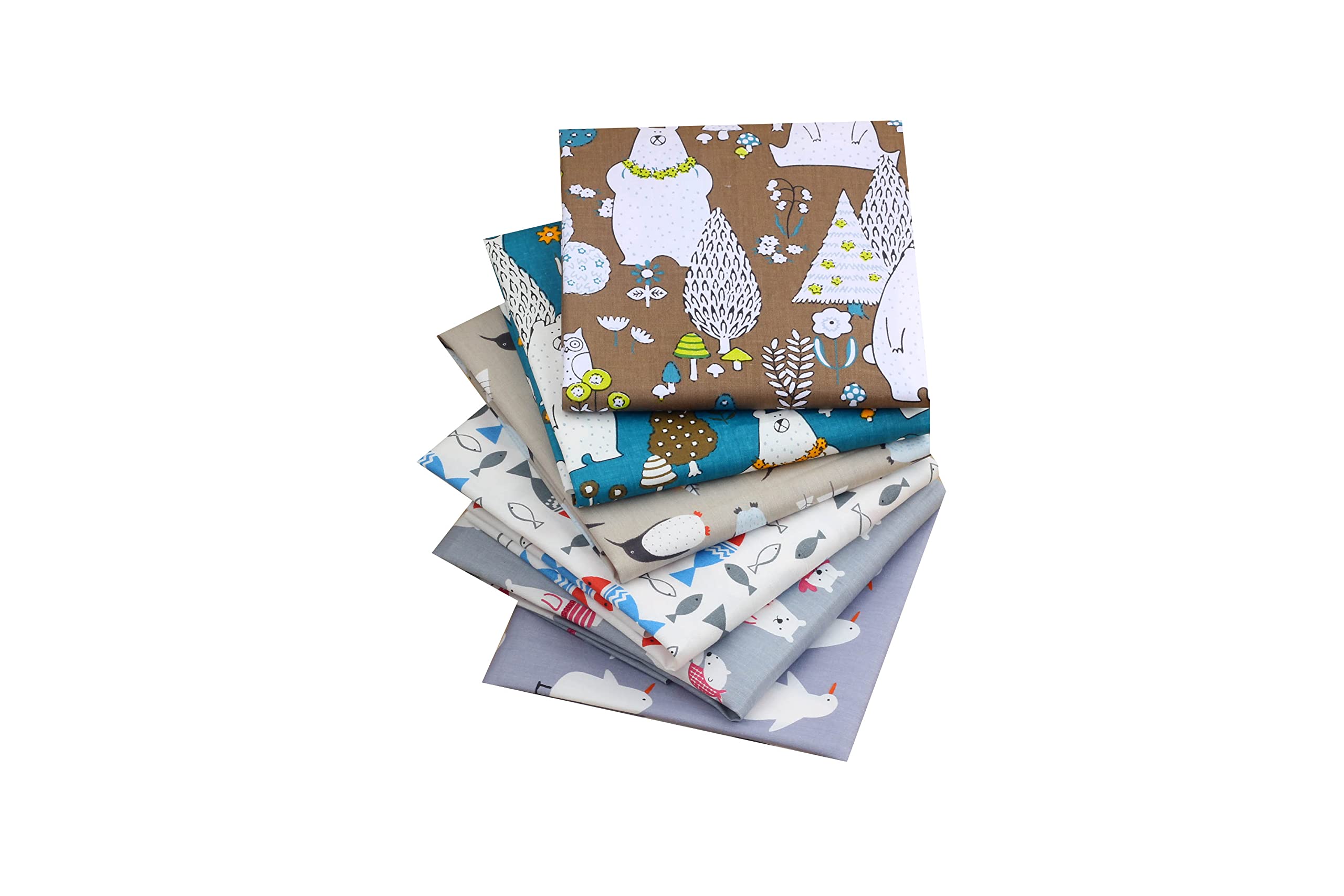Multi Craftsfabrics 6Pcs Cartoon Sea Animals 100% Cotton 40X50cm Wide Fat Quarters Fabric Bundle For Sewing, Quilting, Patchwork