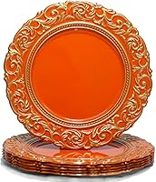 Vista 9 de Platos de carga verde antiguo, cargadores de platos de plástico de 13 pulgadas para platos de cena, bodas, Navidad, Acción de Gracias. Juego de 6