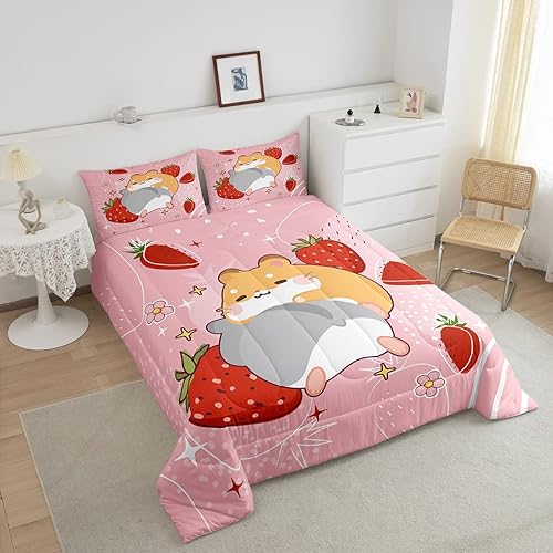 Miniatura 4 de Castle Fairy Lindo juego de edredón de conejillo de indias, tamaño matrimonial, juego de edredón de cama con 2 fundas de almohada, para niñas y