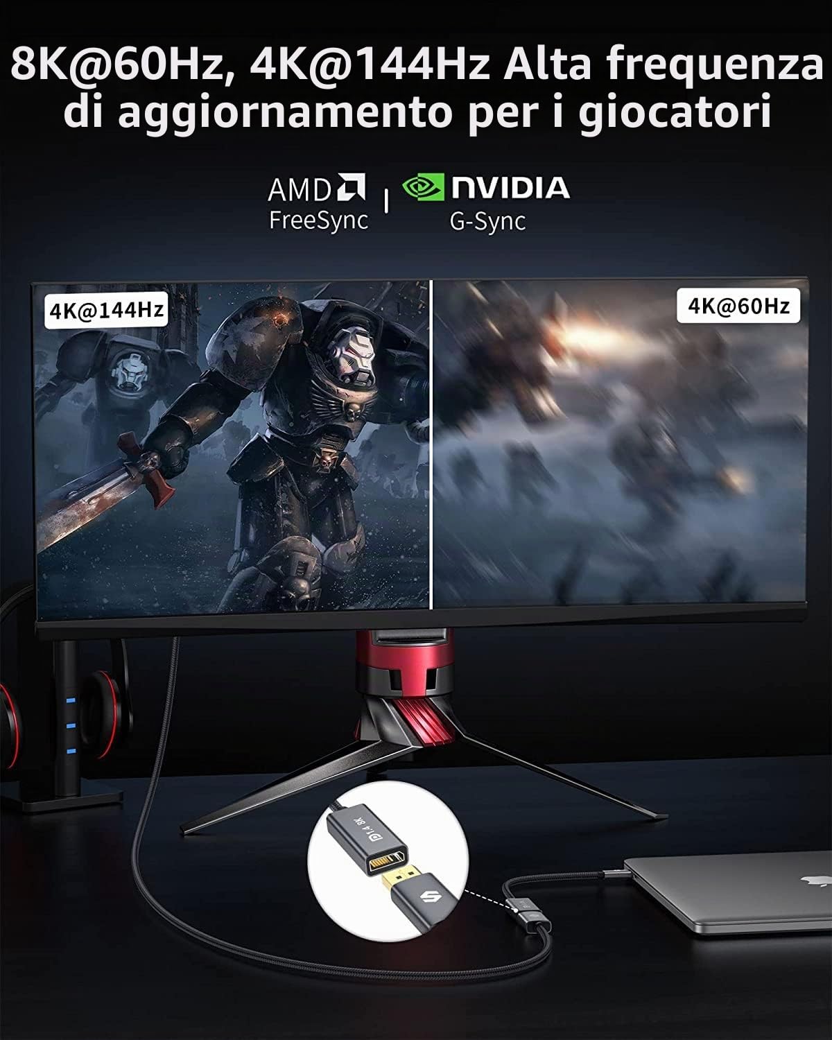 Silkland Adattatore USB-C a DisplayPort 1.4, [8K@60Hz, 4K@144Hz, 2K@240Hz] | 32.4Gbps, Adattatore Thunderbolt 4/3 a DisplayPort 1.4 per iPhone 17/16/15, MacBook Pro/Air, iPad Pro/Air, Galaxy S8-S26, XPS