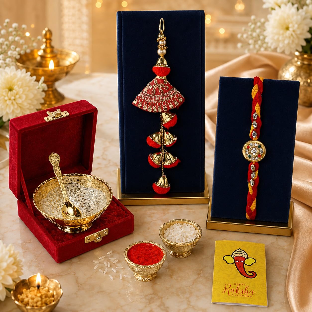 Rakhi Gift Combo For Brother and Bhabhi,Premium Silver Plated Bowl Rakhi Gift Set, Rakhi Gift Set Lumba Rakhi for Brother Gift Combo For Bro/Brother/Bhaiya/Bhai-image-36