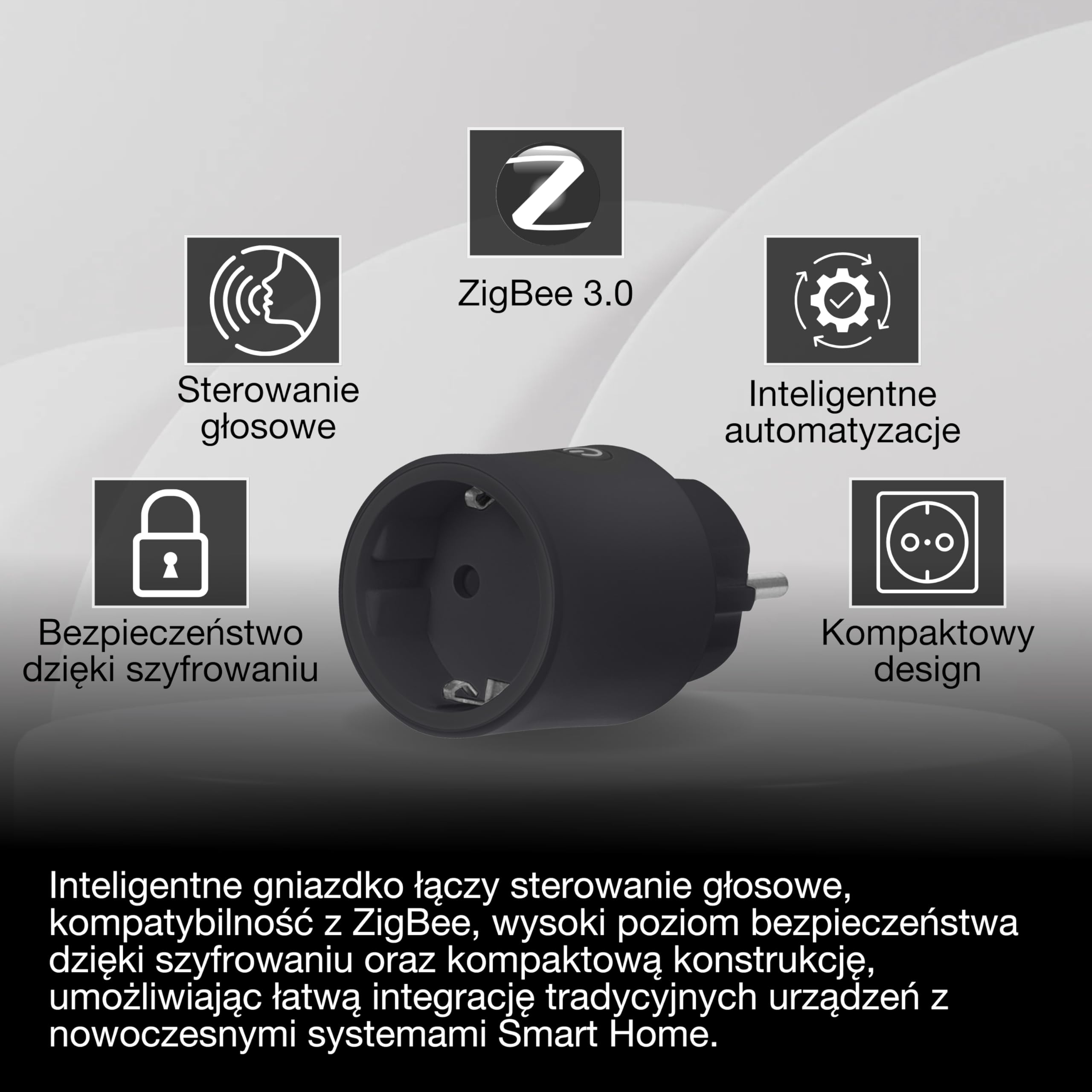 OSRAM Gniazdo SMART+ ZIGBEE EU w kolorze czarnym, inteligentne gniazdo z kontrolą zużycia energii i technologią ZigBee do integracji urządzeń elektrycznych z systemem inteligentnego domu