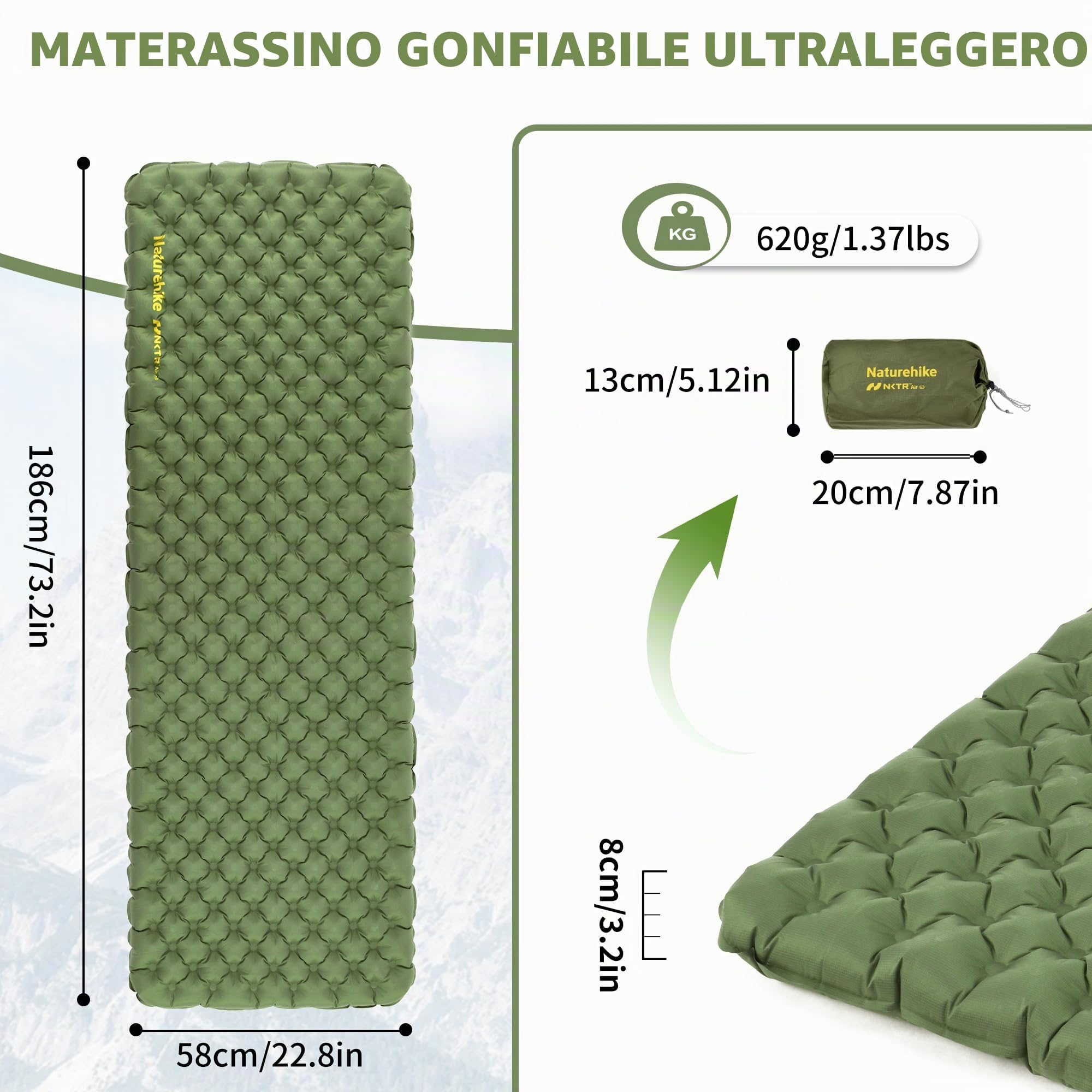 Naturehike Materassino autogonfiabile da campeggio, 4,6 R, materassino gonfiabile da campeggio, materassino portatile, materasso ad aria singola, per trekking, escursionismo, alpinismo, backpacking
