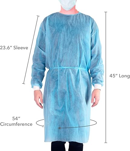 Miniatura 3 de Vestidos de aislamiento desechables con manga larga, puños elásticos de punto, totalmente cerrados con doble lazo en la espalda, ligeros,