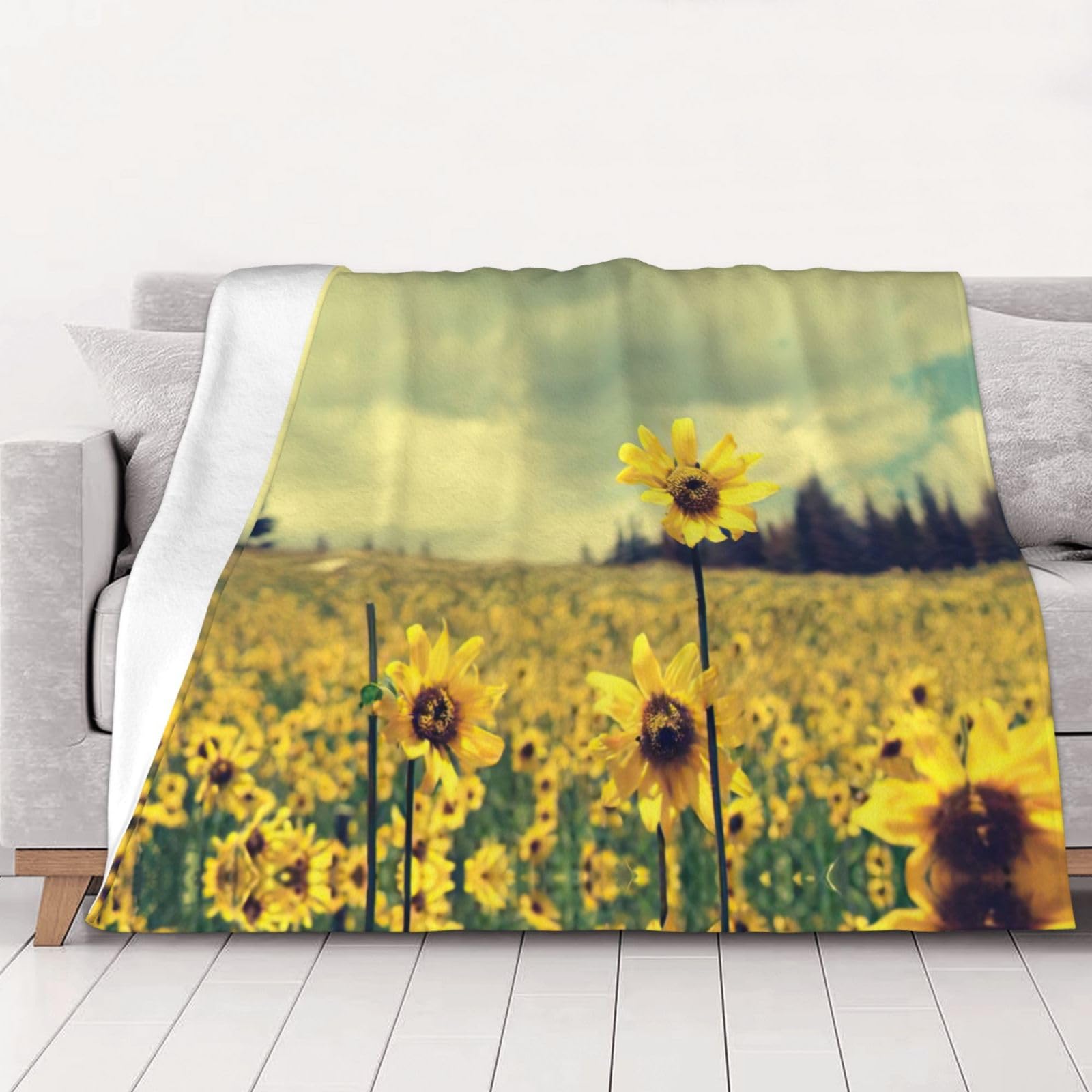 Couverture d'été en flanelle légère à fleurs jaunes pour lit et salon