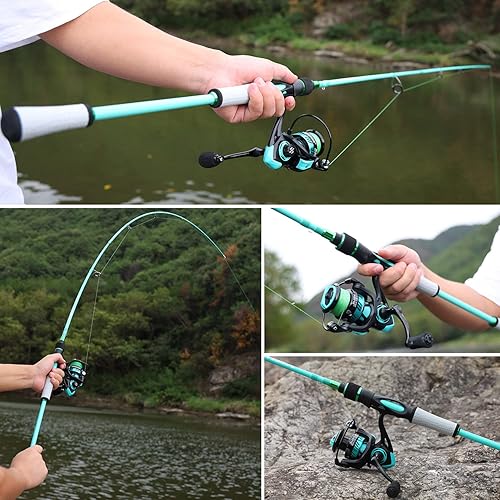 Miniatura 7 de Combo de Carrete y Caña de Pescar One Bass Spirit Flame, Caña de Pescar Giratoria con Blancos de Grafito de 2 Piezas, Guías de Acero Inoxidable