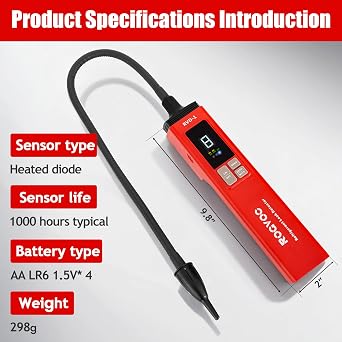 HVAC Refrigerant Leak Detector, Heated Diode Sensor, Battery Powered