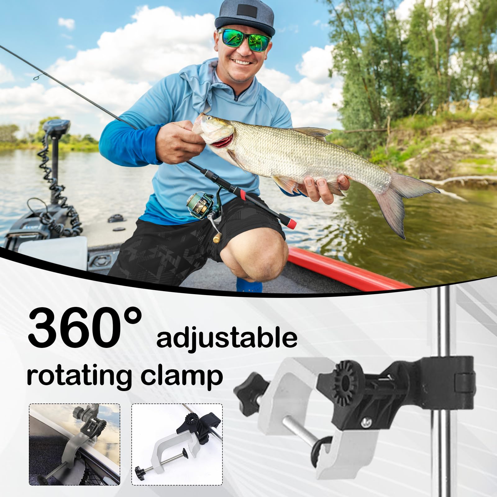 Soporte para Sonda De Pesca Giratorio 360° Aleación De Aluminio Abrazadera Ajustable Universal 80cm