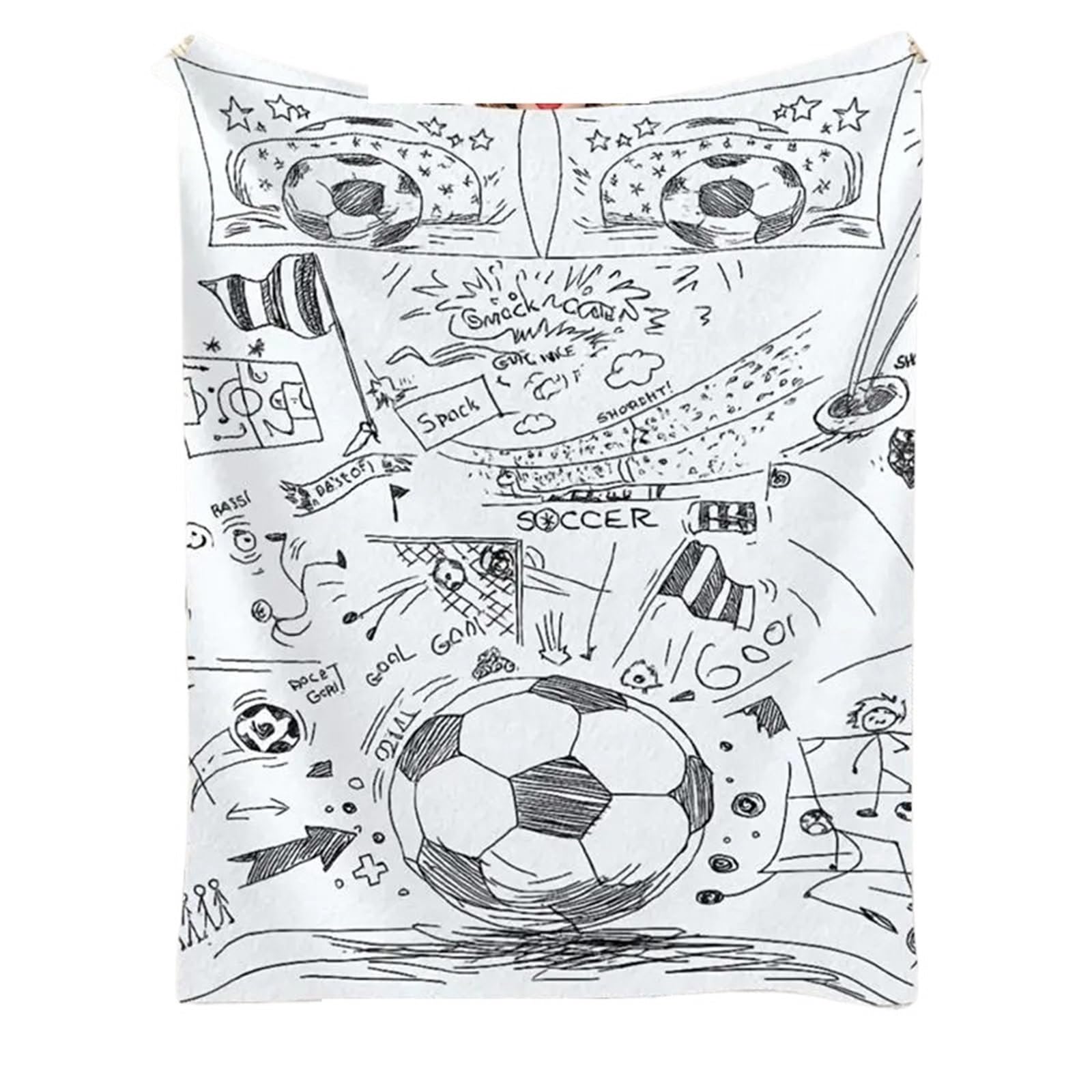 WSQHAO Soccer Theme Throw Blanket White Cartoon Ball And Field Design Warm For Living Room Sofa Bed Decor for Bed Couch(130x150cm)