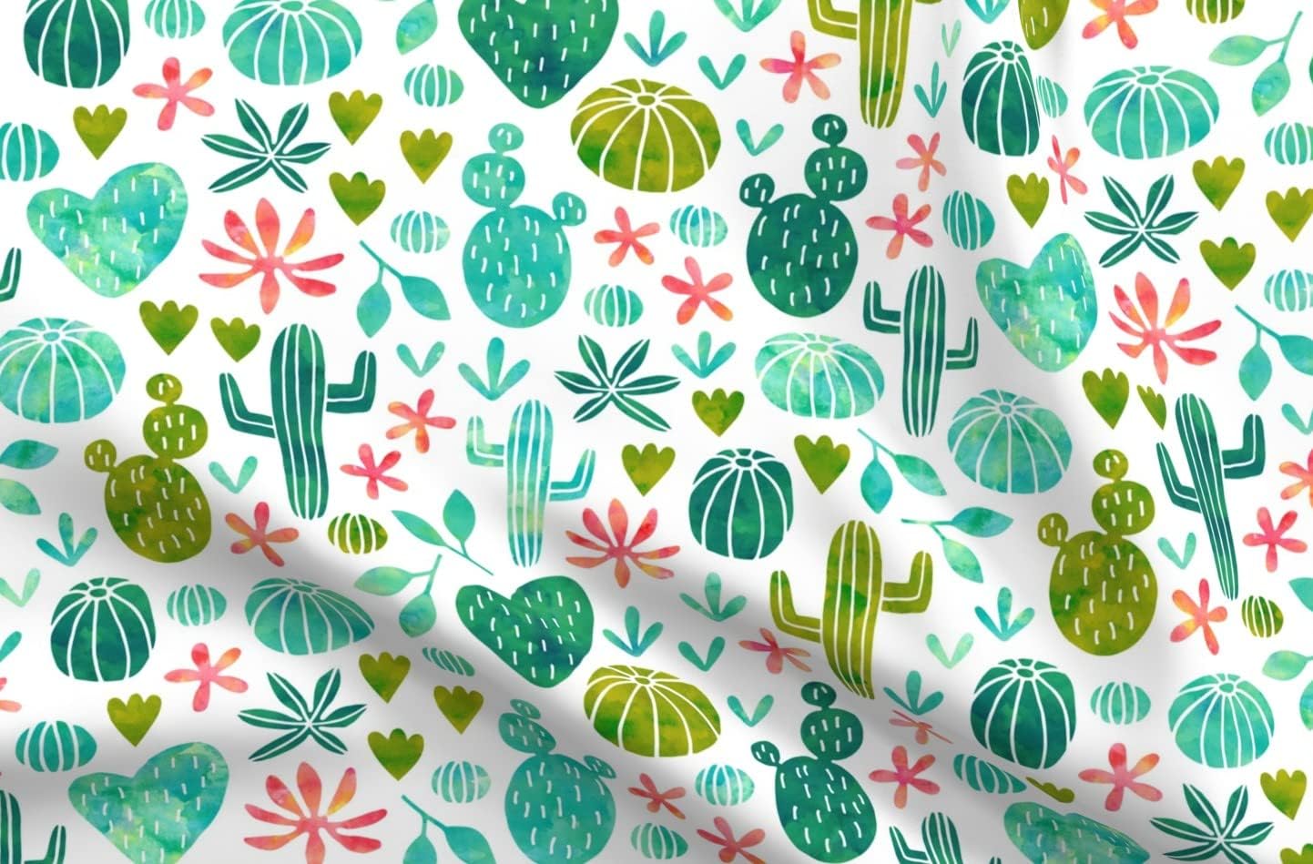 Spoonflower Fabric - Cacti Watercolor Cactus Botanical Nature Succulent Southwest Printed on Petal Signature Cotton Fabric Fat Quarter - Sewing Quilting Apparel Crafts Decor
