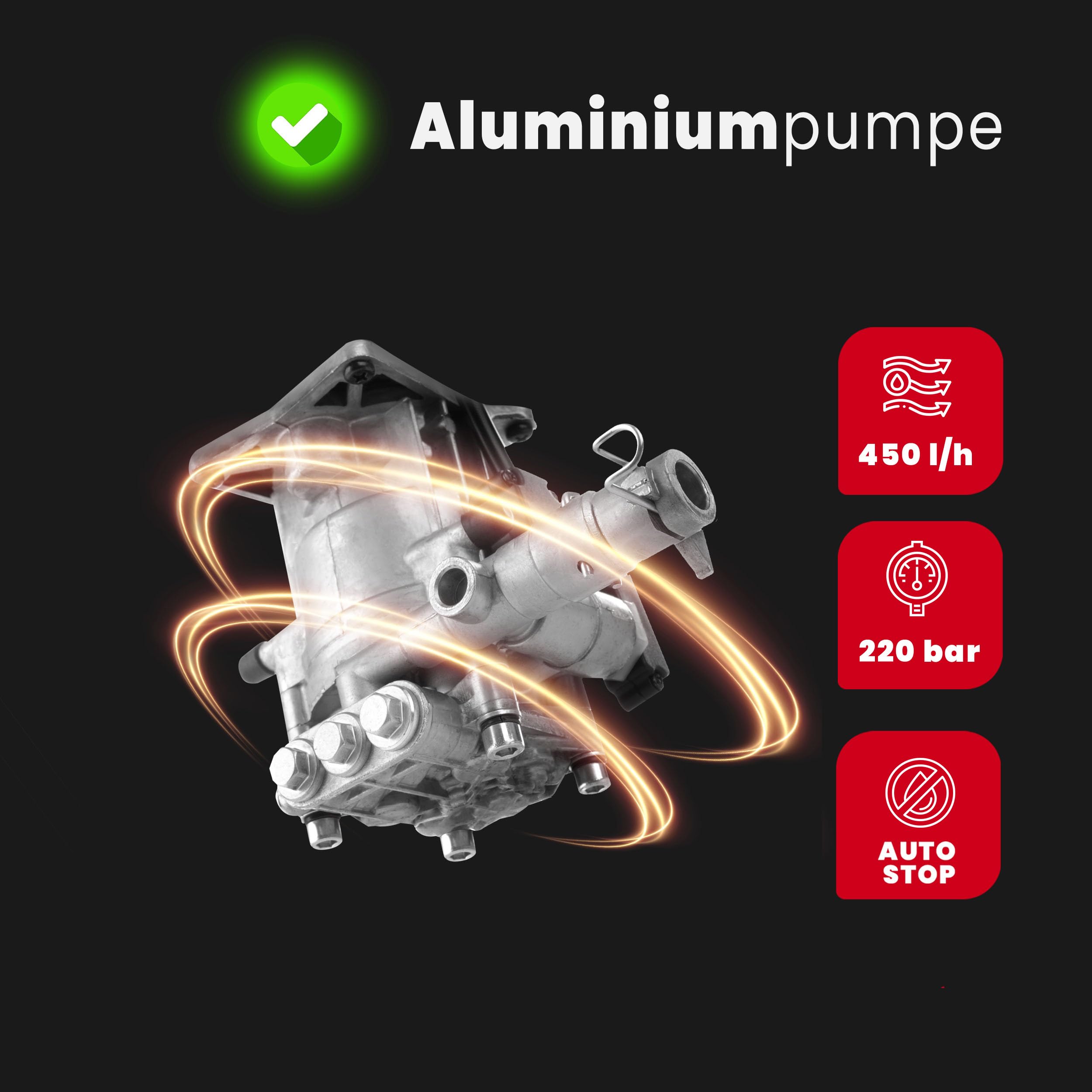 LEHMANN Hudson Hochdruckreiniger mit Aluminiumpumpe, 1800 W, max. 220 bar Druck, 450 l/h Fördermenge, Zubehör - Terrassenbürste, Schaumsprüher, Felgenbürste, Ideal als Auto Hochdruckreiniger