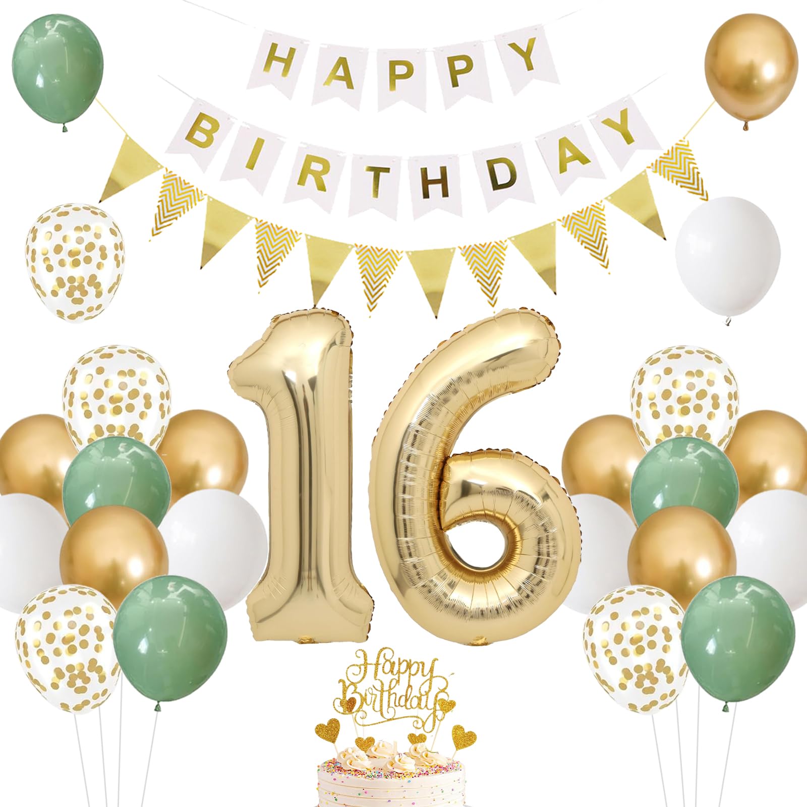 16th Birthday Girl Boy, Decoration 16th Birthday Girl, Sage Green Birthday Decoration 16 Years Girl, Foil Balloon Number Balloon 16th Birthday Happy Birthday Garland Birthday Decoration Girl 16 Years