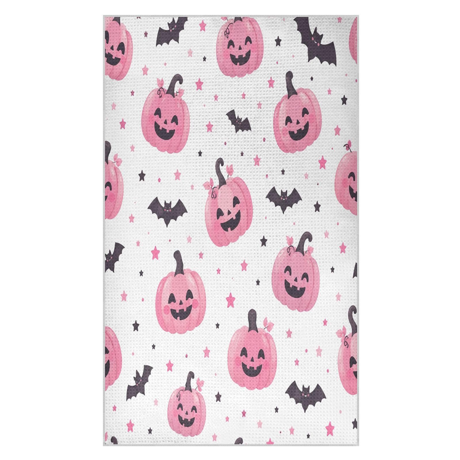 Lyeorm Pumpkin Bat Pattern Waffle Weave Kitchen Towels 18x30 Inch Soft Absorbent Microfiber Dish Cloths
