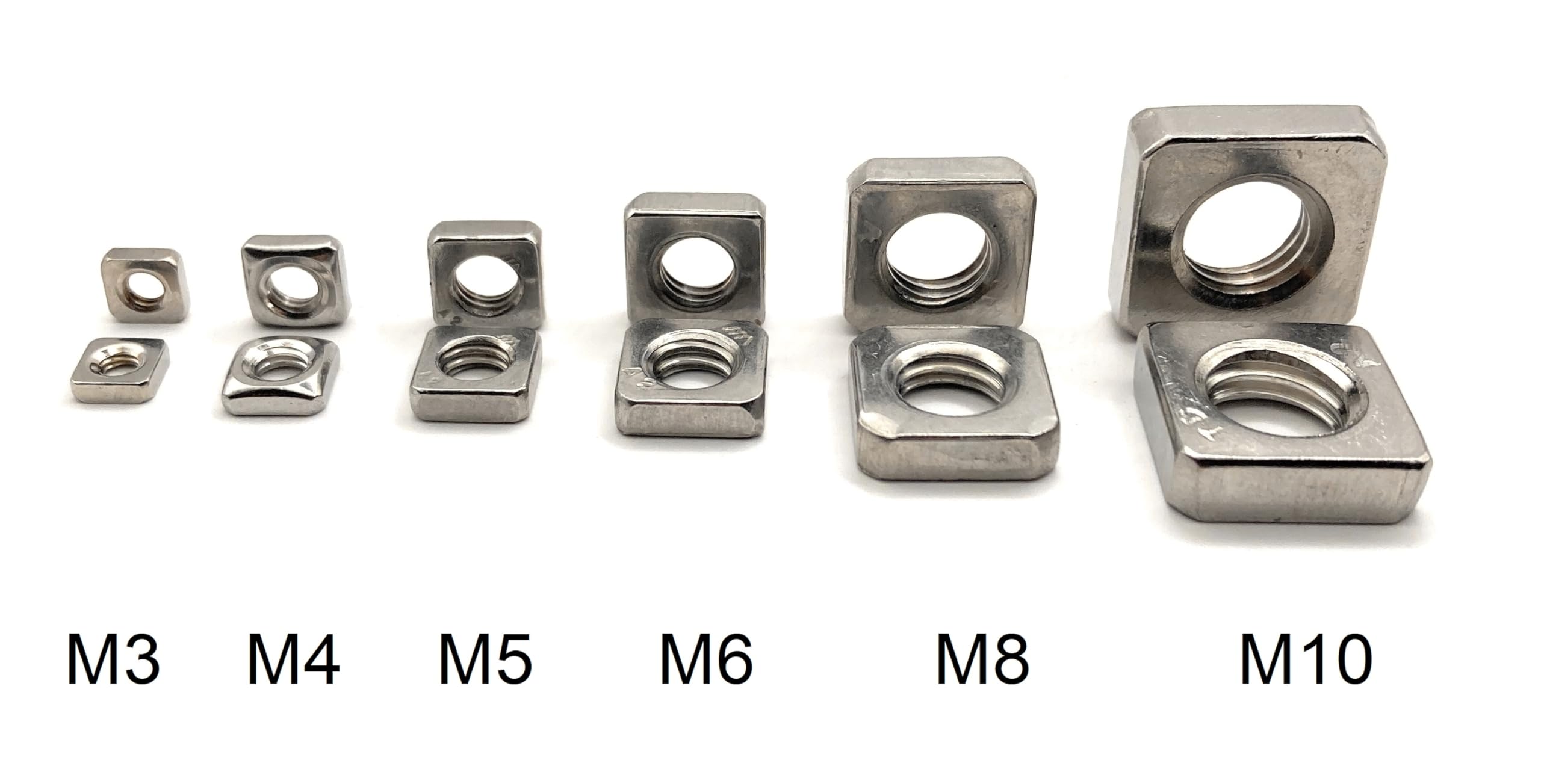 Dado basso quadrato M3 Inox | Forma bassa/profilo piatto in acciaio inossidabile A2-070 (V2A/304) norma DIN 562: set di 100 pezzi - ProRaje