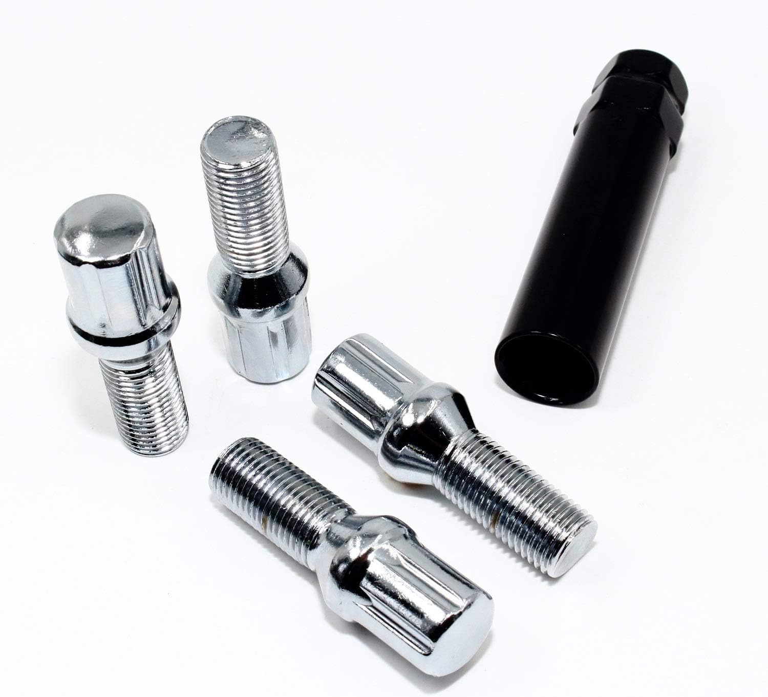 Set of 20 Veritek 14x1.5mm Chrome 28mm Thread Spline Drive Conical Seat Wheel Bolts for Aftermarket Custom Wheels