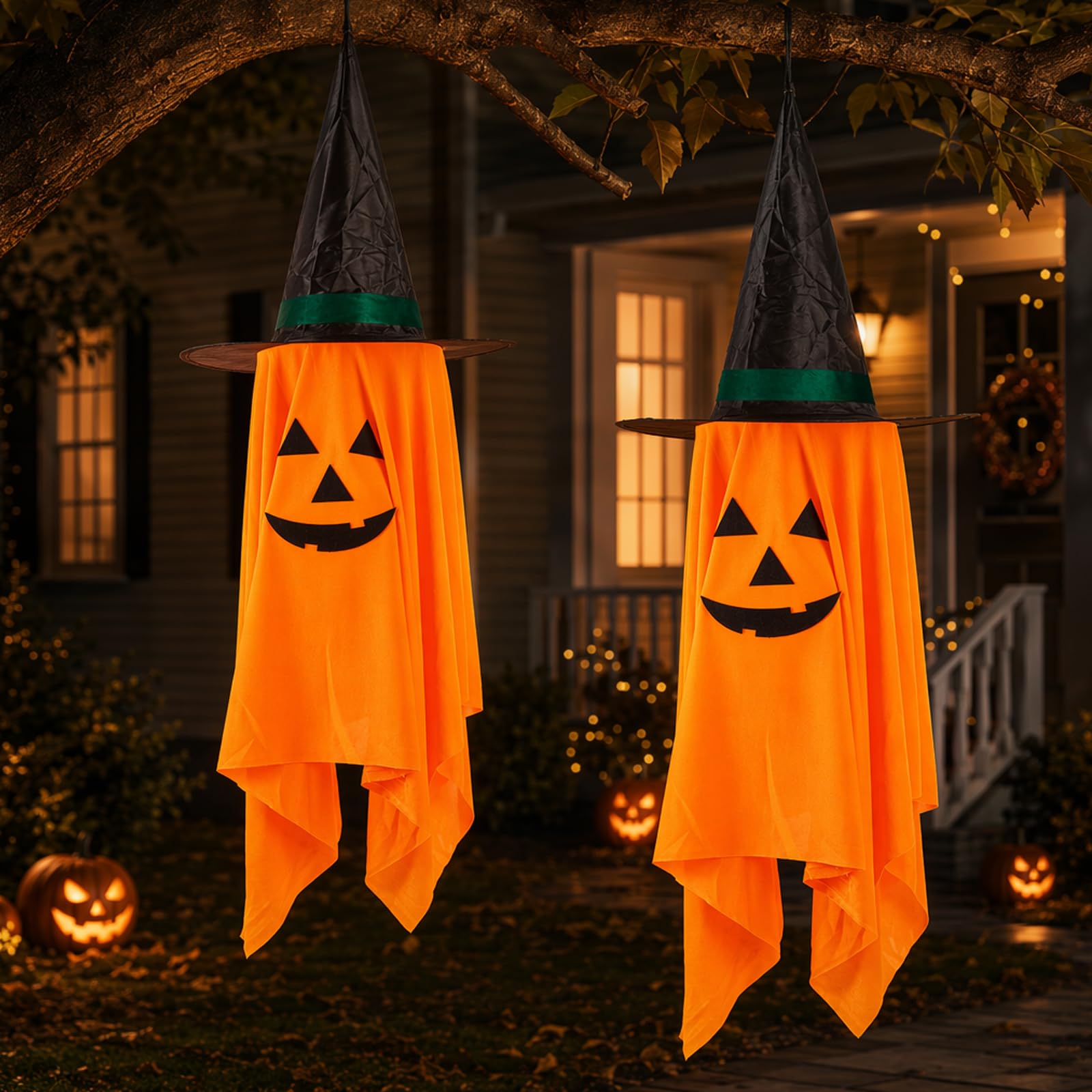 Outdoor Pumpkin Decorations, 2-Pack Hanging Halloween Decorations