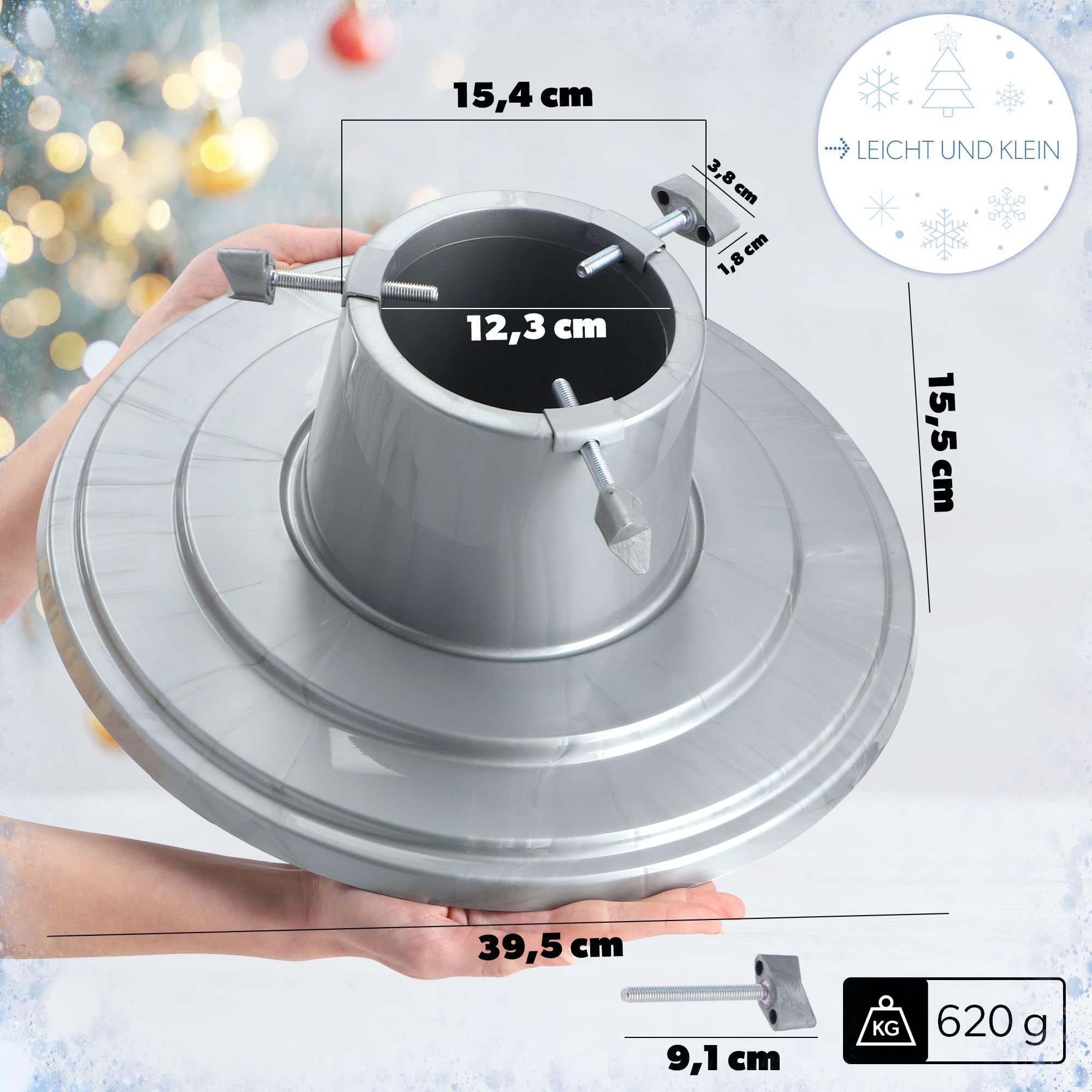 Supporto Per Albero Di Natale KADAX - Con Contenitore Per Acqua, Regolabile, Per Alberi Fino A 2m, Colore Argento - Foto 10