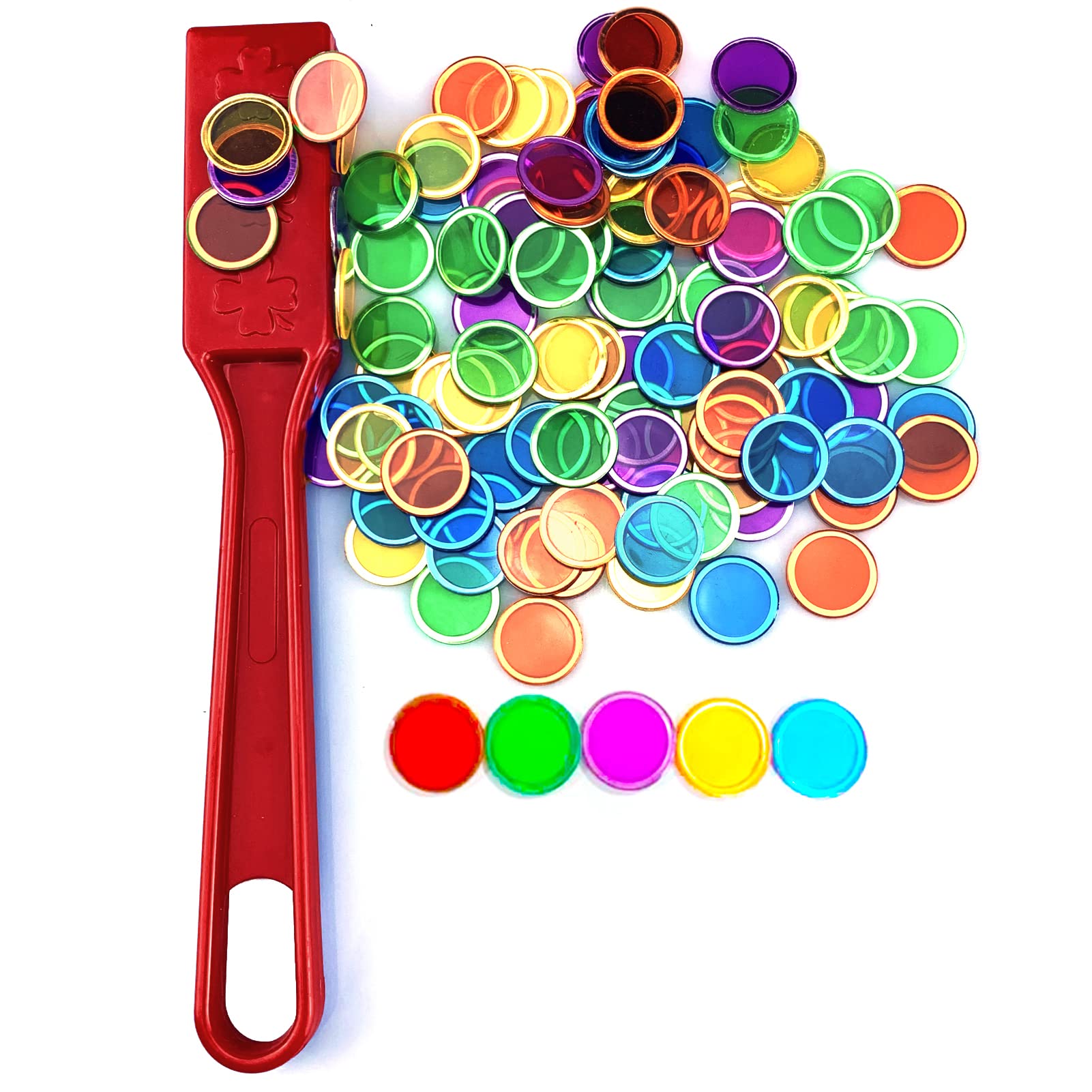 Dacefloy Magnetische Stäbe und Bingo Chips Set Magnetstab 100 Metall Ringed Discs Wissenschaft STEM Kit Lernzubehör Familie Spiel Nacht Lotto Token (Roter Satz)