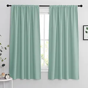RYB HOME Rod Pocket Blackout Curtains for Living Room, Thermal Insulated Noise Reducing Window Drapes Room Darkening Shades for Bedroom Studio, 42 x 63 inch, 2 Panels Package, Aqua