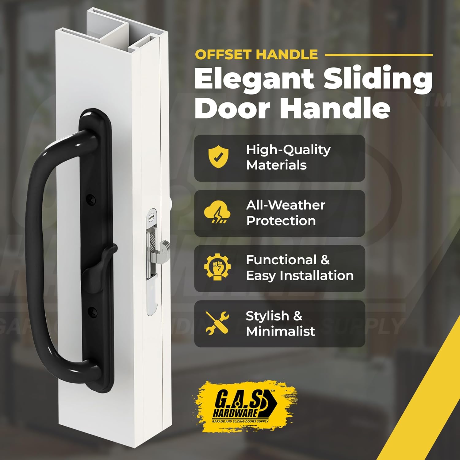10" Olympus Sliding Patio Glass Door Offset Pull Handle Set Replacement - Non-Keyed Handle fits 3 ¹⁵/₁₆ inches Hole Spacing, and 1-1/4" to 2-1/4" Door Thickness (Black)