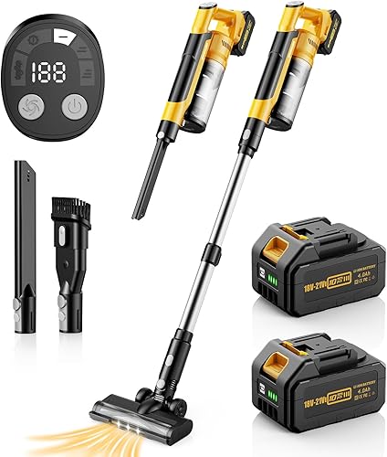 qimedo Aspiradora inalámbrica, 35 kPa sin escobillas, aspiradora ligera con 3 modos de succión, aspiradora de palo 6 en 1 con HEPA para piso,