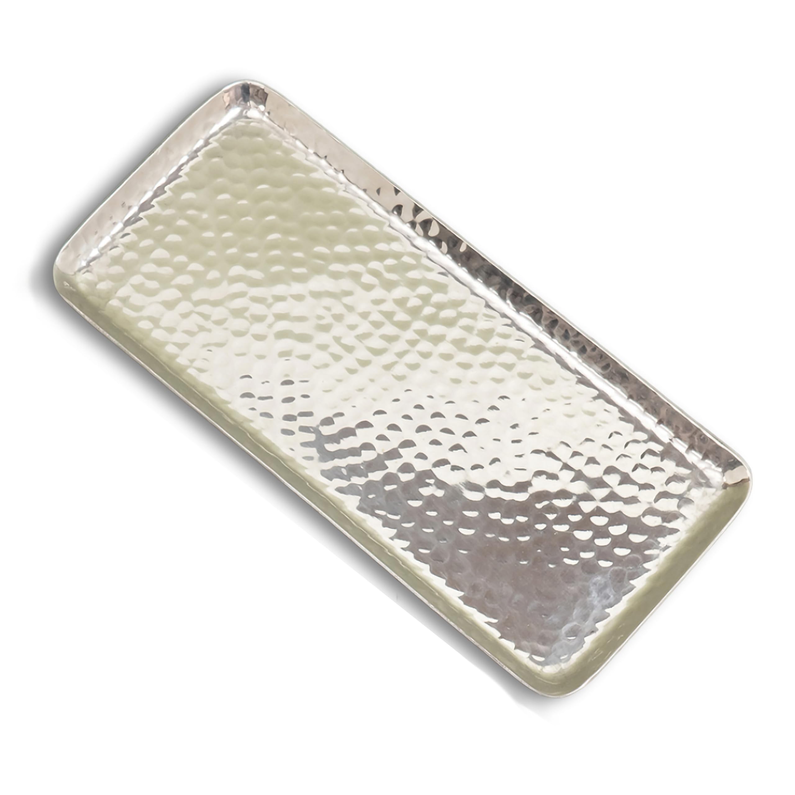 IHI EST. 1986 Rectangle Hammered Dimple Design - 11 x 4 Inch Silver Tone Stainless Steel Serving Platter Plate