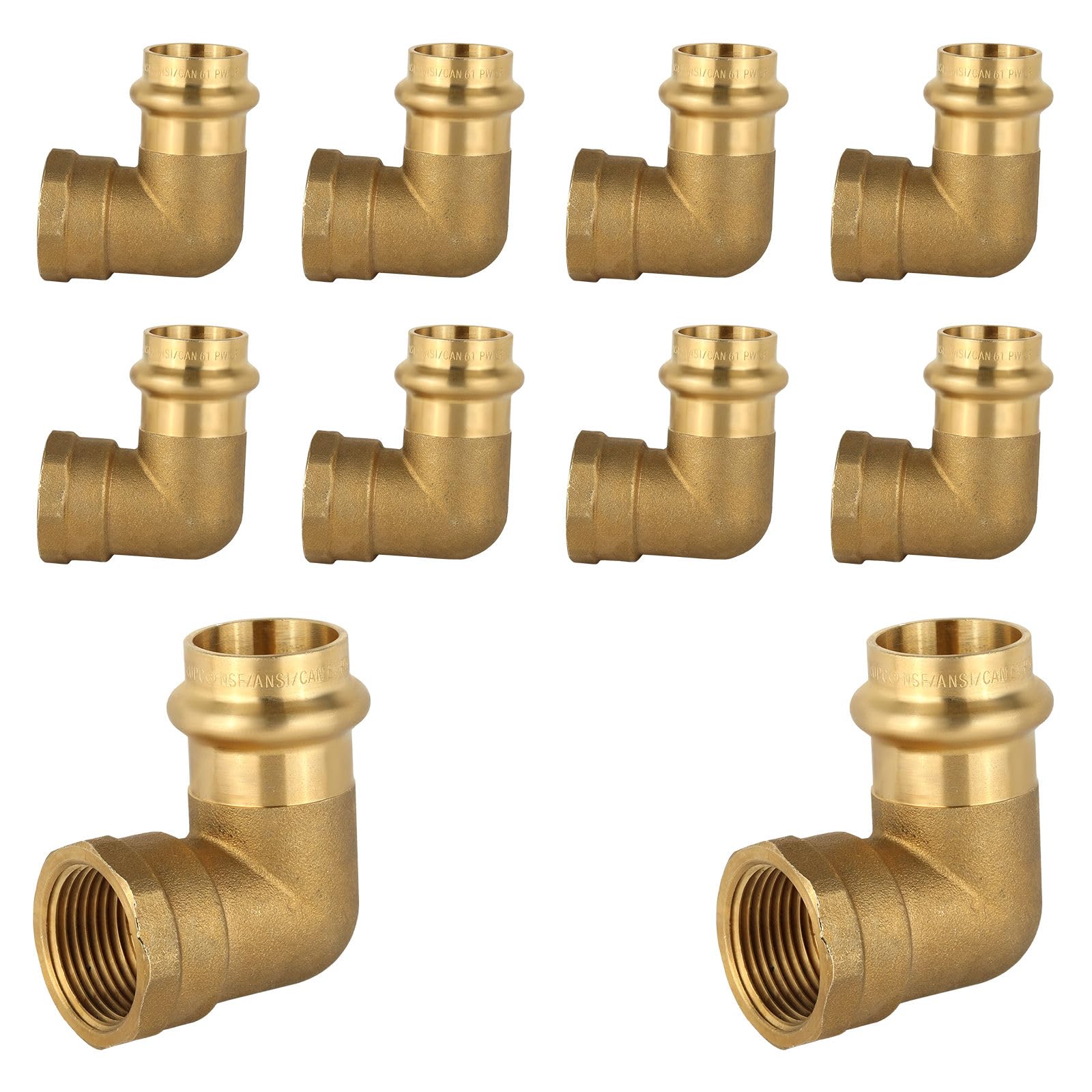 10 piezas de accesorios de codo hembra de prensa de cobre, prensa de 1/2 pulgada x codo NPT hembra de 1/2 pulgada para líneas de suministro de agua, sistemas HVAC (material de latón LF)