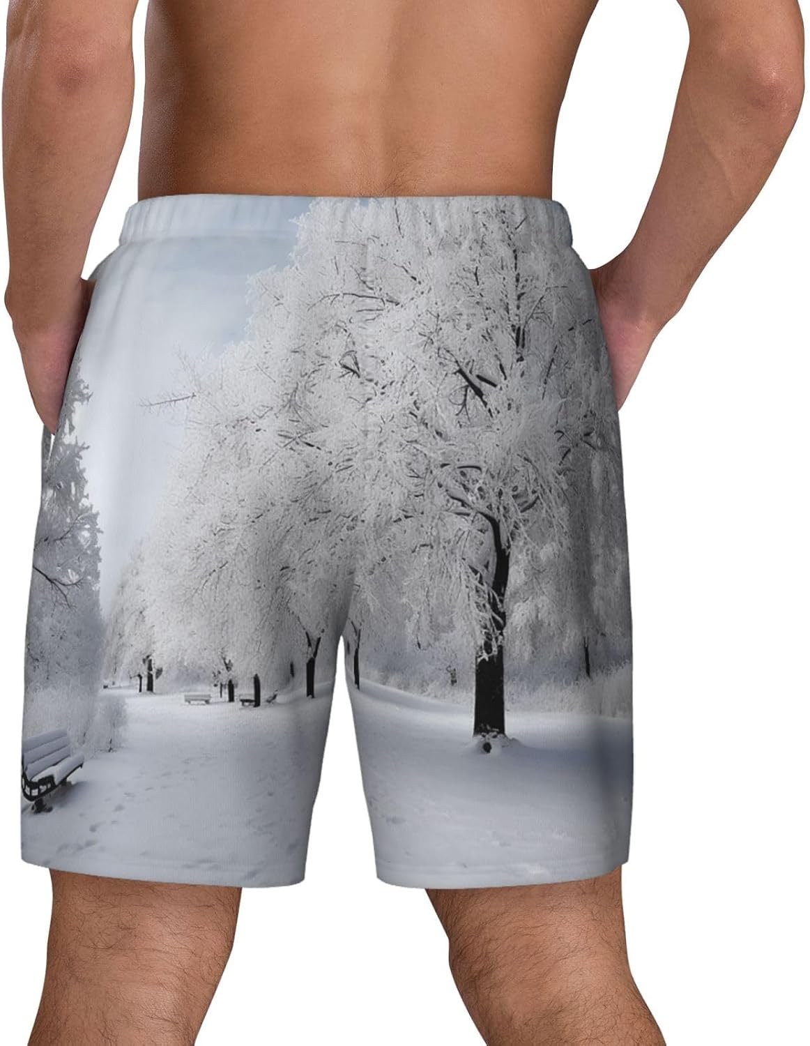 Men's Swim Trunks Quick Dry Board Shorts Mens Bathing Suit Swimsuits White Snow Tree Beach Shorts with Pockets