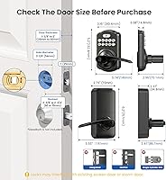 Vista 8 de Veise Cerradura de puerta con teclado con asa, entrada sin llave para puerta delantera y dormitorio, cerradura electrónica con código, bloqueo Negro
