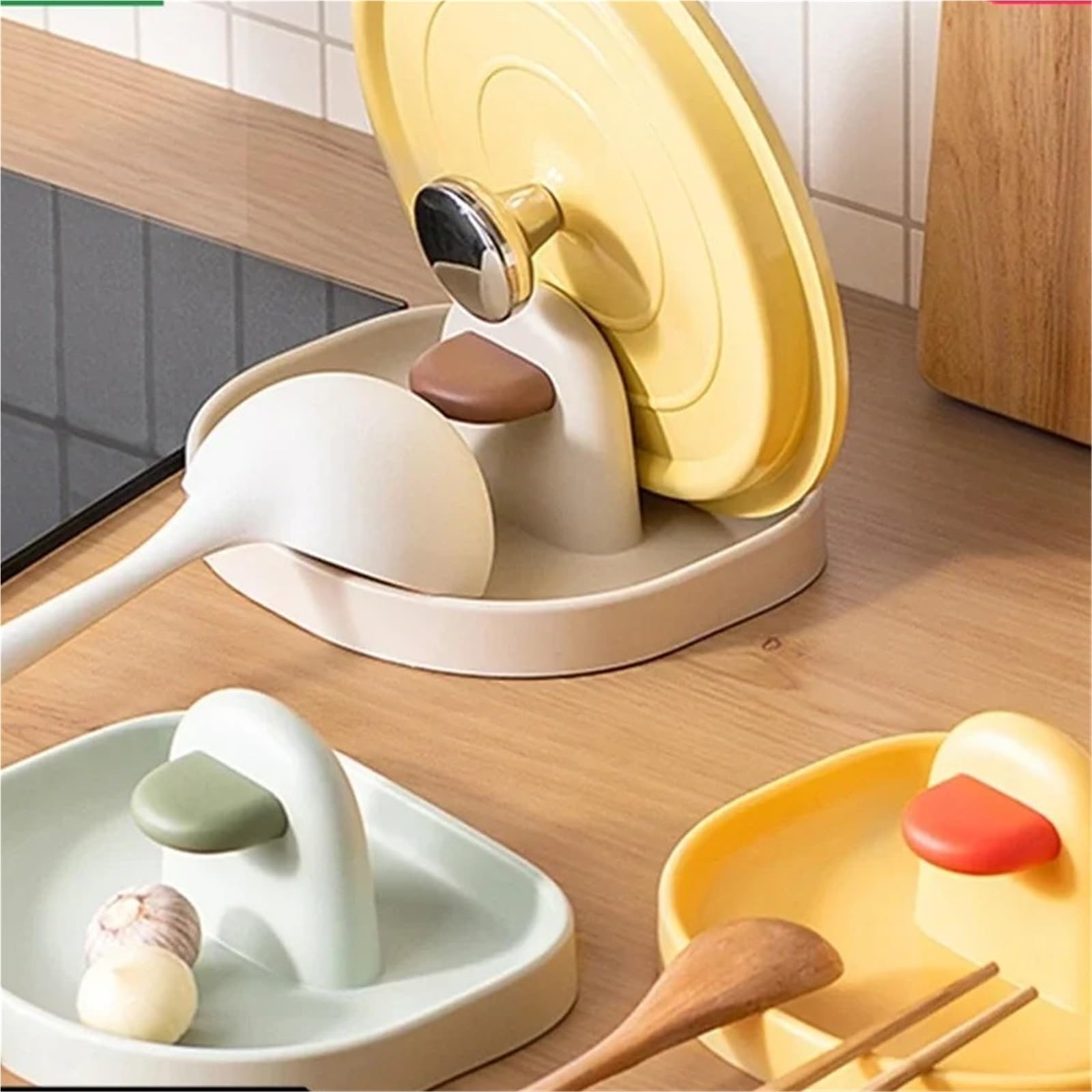 2 stücke Löffel Halter Mit Deckel for Küche Arbeitsplatte Utensil Rest for Herd Gabel Spachtel Rack Geschirr Lagerung rack für Kochlöffel, Schöpfkellen(Green)