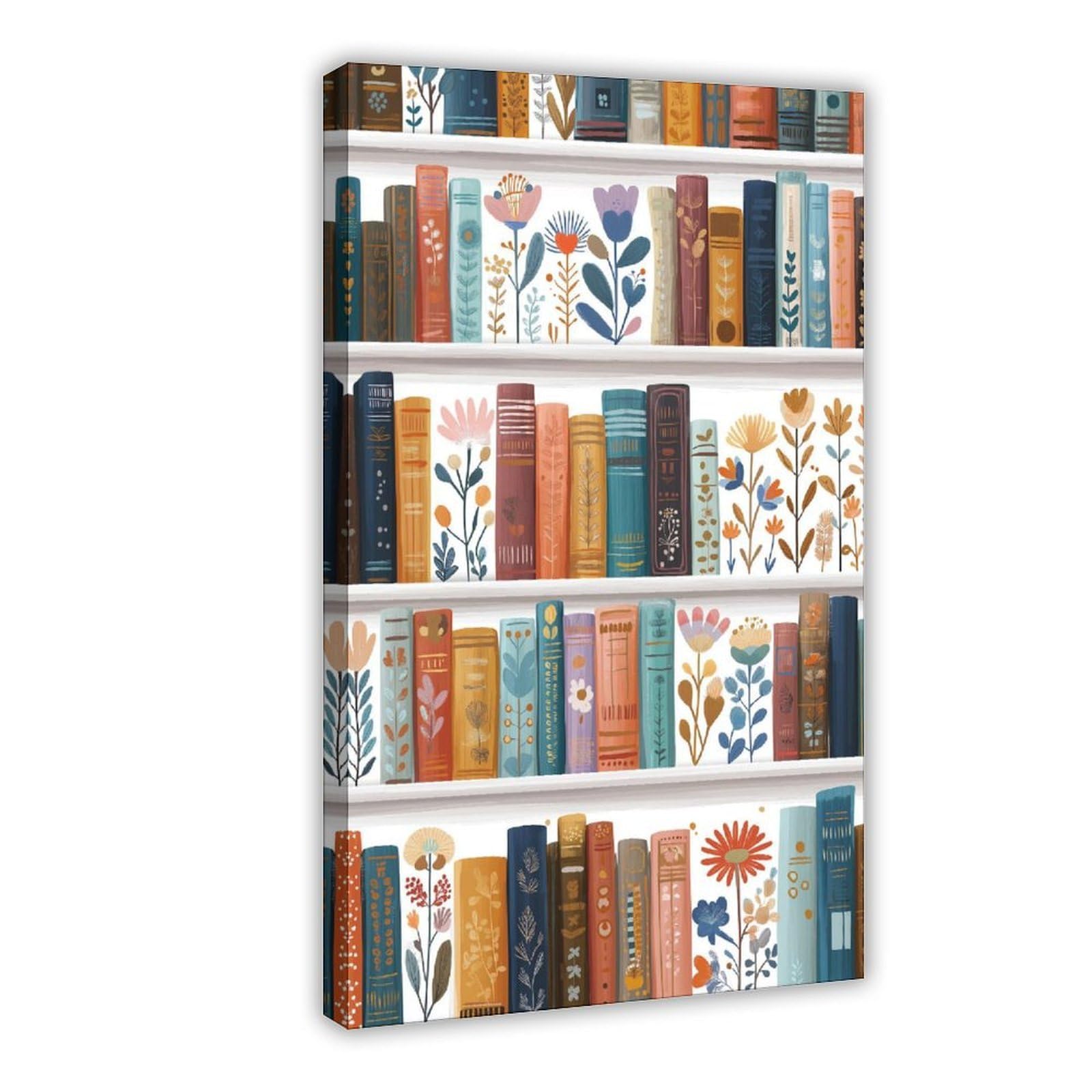 MRYCQ Floral Bookshelf Poster Canvas Poster for Living Room Decor Gift
