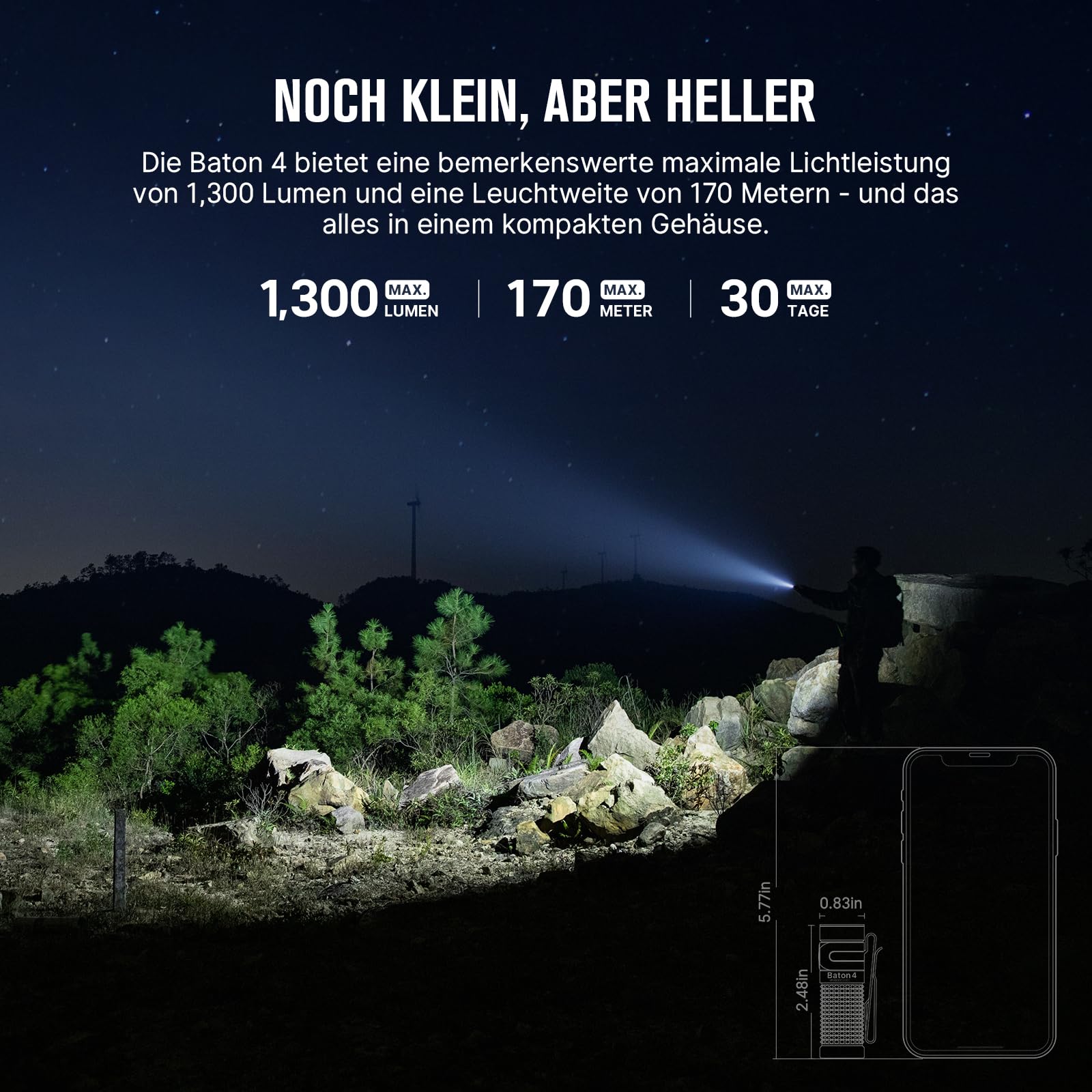 OLIGHT Baton 4 LED Kleine Taschenlampe Wiederaufladbare für Alltag