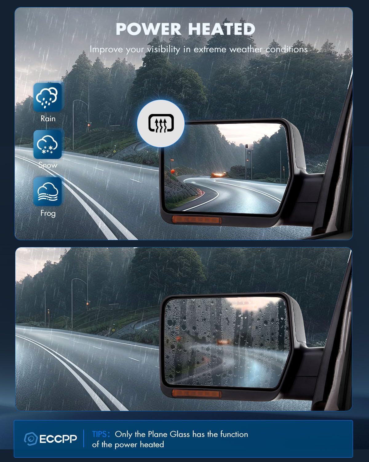 ECCPP Driver Side View Mirror Power Heated Led Turn Signal Lights Replacement Fit For 2004 2005 2006 For Ford For F150 Truck Left Towing