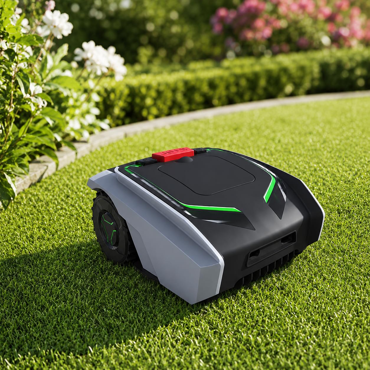 Cortacésped robótico, cortacésped automático con navegación inteligente, funcionamiento silencioso y compatibilidad con pendiente para césped grande