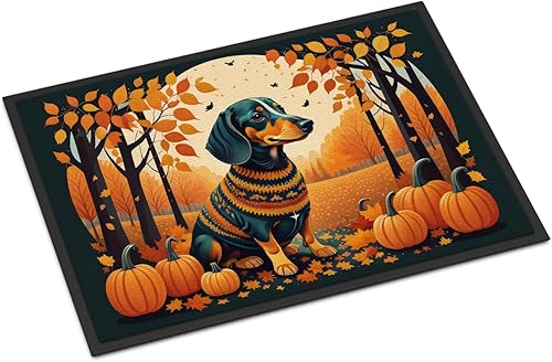 Caroline's Treasures DAC1042MAT - Tapete de otoño con perro salchicha de 18 x 27 pulgadas, tapete para puerta delantera, interior y exterior, para