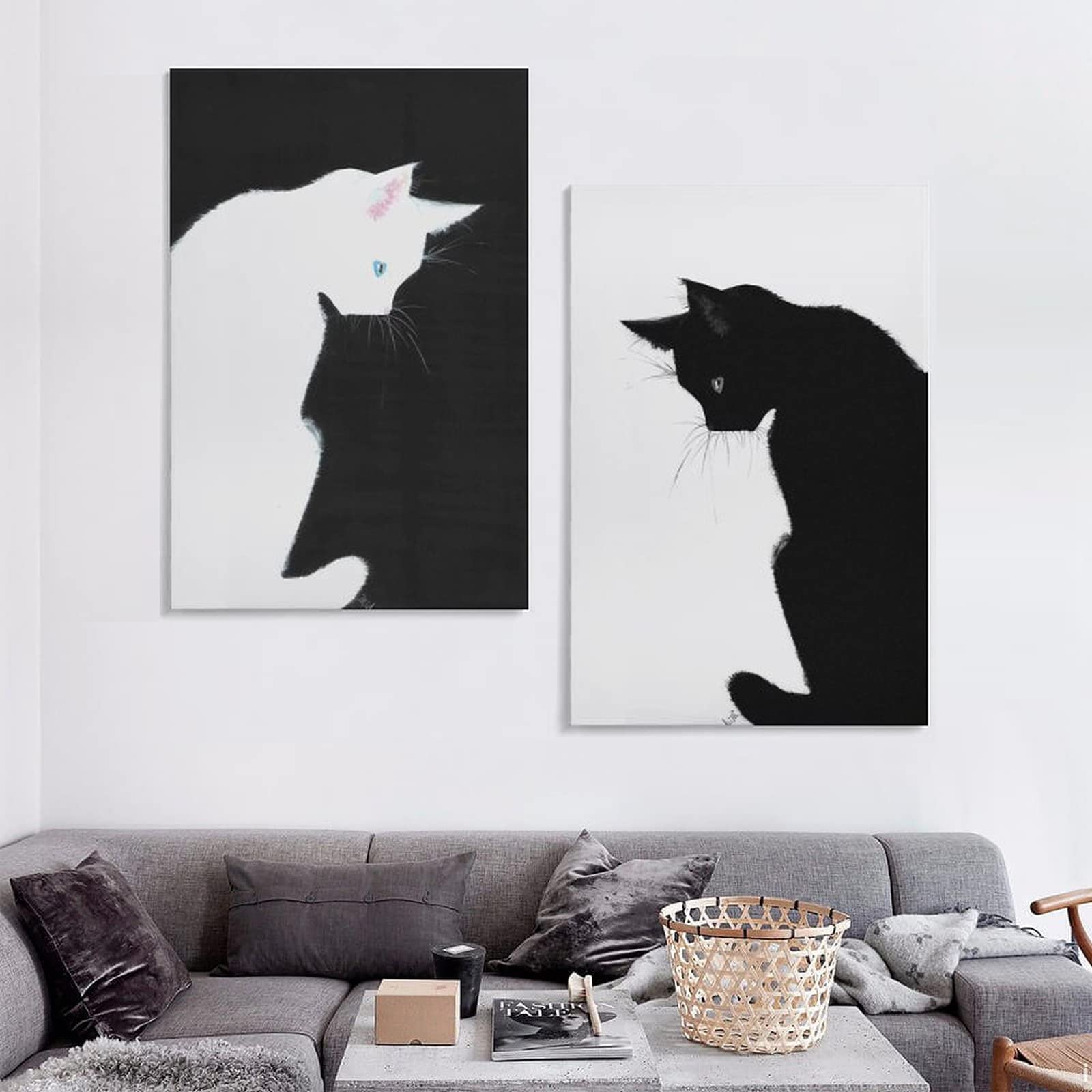 Canvas Wall Art Framed Prints Cool Boss Of French Bulldog Wearing Glass Hold Wine Canvas Painting Cute Animal Cartoon Wall Poster Dog Picture Framed Decor For Home and Office Space (Blue Eyed Cat, 12x16 inch)