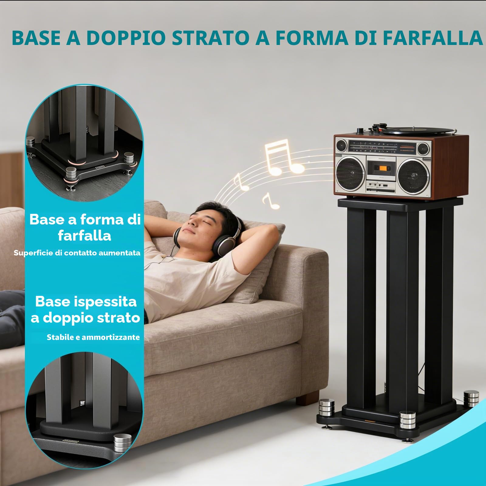2pcs supporto casse acustiche fino a 50kg, Antiscivolo e anti-vibrazione supporto casse audio, Design MDF che assorbe le vibrazioni, supporti casse acustiche per lo studio home theater (80cm)