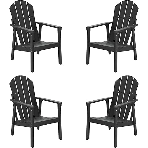 Adirondack Chairs Set of 4，HDPE Weather Resistant Outdoor Chair，Fire Pit Chair for Deck, Garden, Backyard & Lawn Furniture