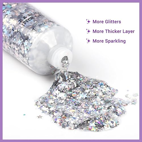 Miniatura 15 de BADCOLOR Gold Blue Red Face Body Glitter Set, Holographic Shimmer Chunky Glitters for Hair Nails Eye Lips, Music Festival Concert Rave Accessories