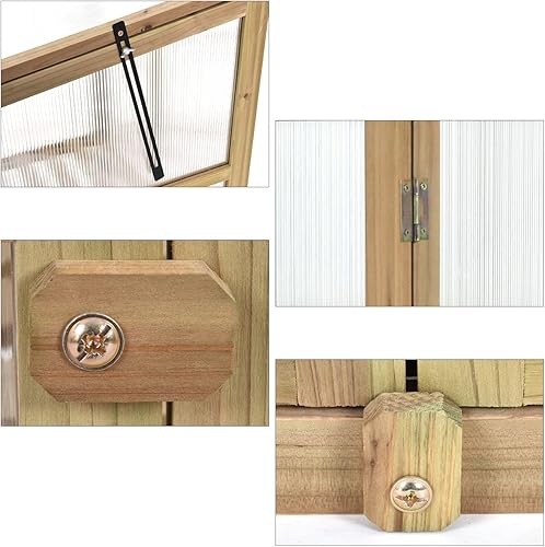 Miniatura 5 de Happygrill Mini invernadero de madera portátil con techo transparente que se abre, puertas dobles y estantes de 3 niveles, 30 pulgadas de largo x