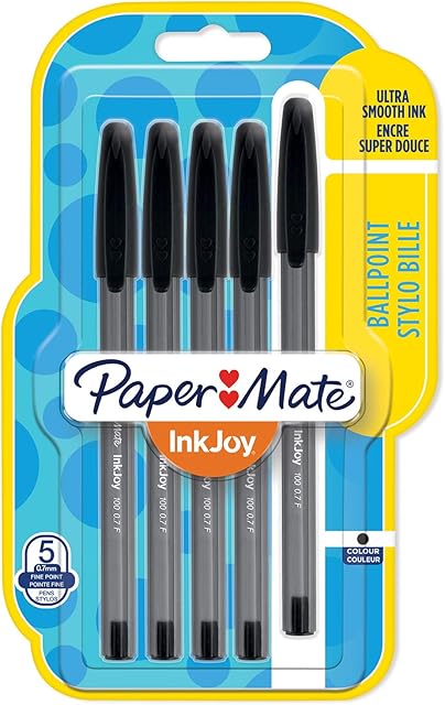 Paper Mate InkJoy 100ST Ballpoint Pens | Fine Point (0.7mm) | Black | 5 Count