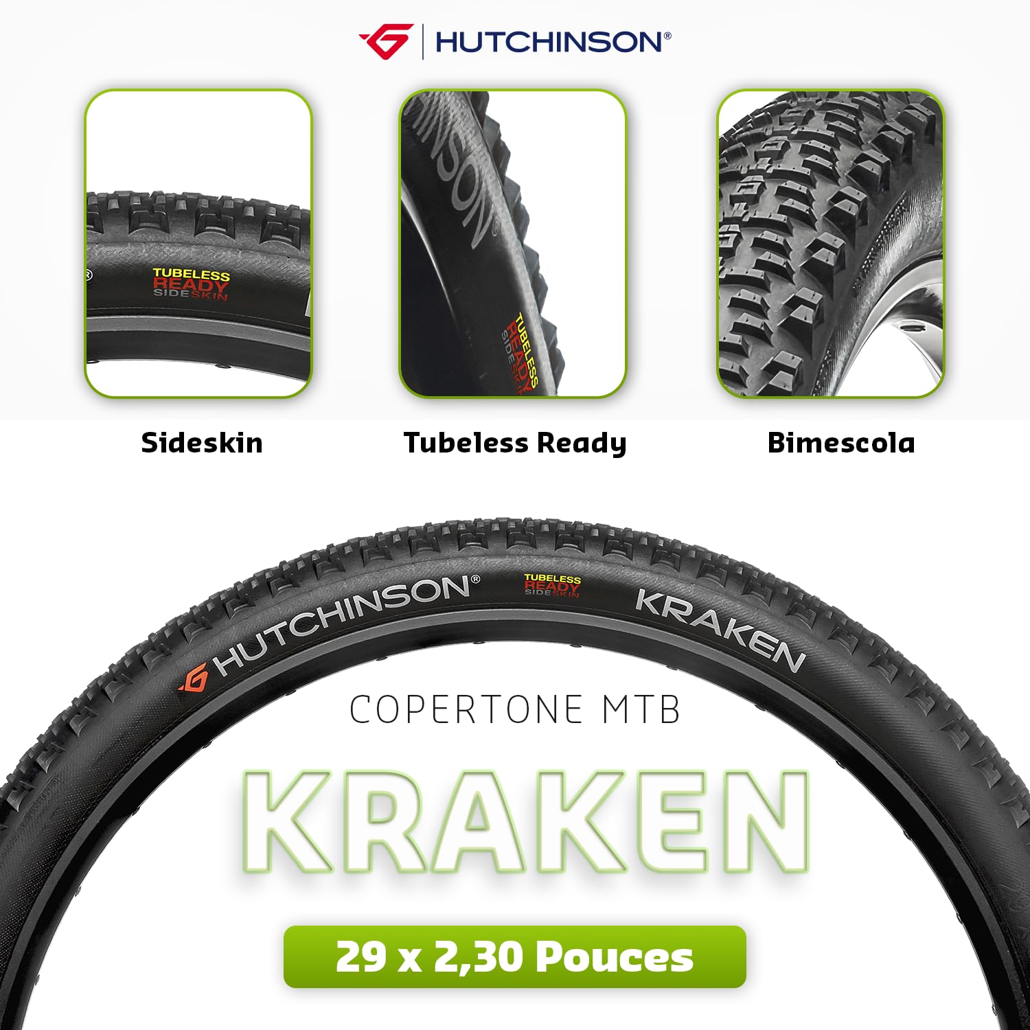 HUTCHINSON - KRAKEN - Pneumatico MTB - Per tutte le avventure - Versatilità, aderenza e sicurezza - Cerchietti flessibili - Nero - Tubeless Ready